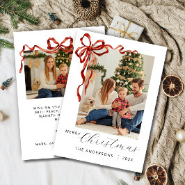 Kerstfoto met Rode Strik Feestdagenkaart