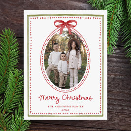 Kerstfoto met rode strik in vintage stijl feestdagenkaart