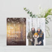 Kerstfoto met rustieke houten familie definitie feestdagenkaart (Staand voorkant)