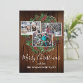 Kerstfoto met rustieke schuur hout en hulst feestdagenkaart (Staand voorkant)