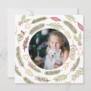 Kerstfoto met rustig blad en winterbessen feestdagenkaart