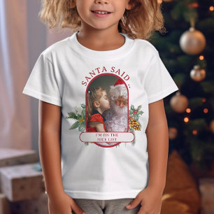 Kerstfoto met Sinterklaas die zegt dat kinderen op T-shirt