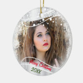 Kerstfoto met Snowflakes op wit Keramisch Ornament (Links)