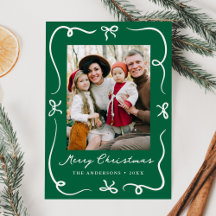Kerstfoto met speelse handgetekende strikken Groen