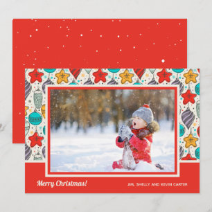 Kerstfoto met vintage kerstornamenten feestdagenkaart