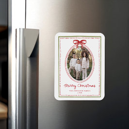 Kerstfoto met vintage rode strik magneet