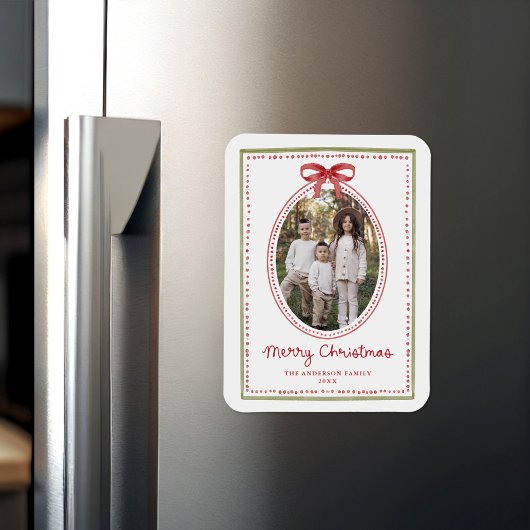 Kerstfoto met vintage rode strik magneet