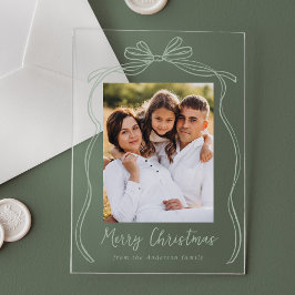 Kerstfoto met vintage saliegroene strik acryl uitnodigingen