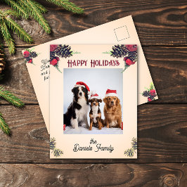 Kerstfoto met vintage stijl dennenappel en bessen briefkaart
