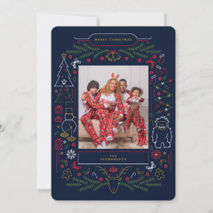 Kerstfoto met vintage volks kunst feestdagenkaart