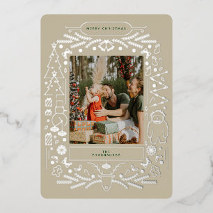 Kerstfoto met vintage volks kunst folie feestdagenkaart