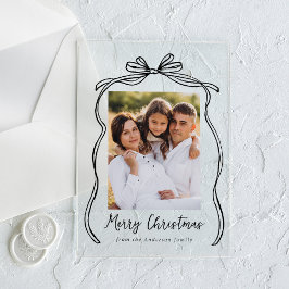 Kerstfoto met vintage zwarte strik acryl uitnodigingen