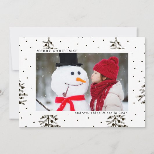 Kerstfoto met zwarte en witte pine feestdagenkaart (Voorkant)