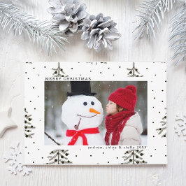 Kerstfoto met zwarte en witte pine feestdagenkaart