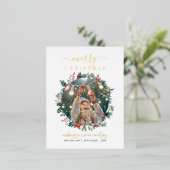 Kerstfoto Mistletoe Berries Modern Gold Folie Feestdagen Briefkaart (Staand Voorkant)