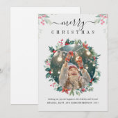 Kerstfoto Modern Mistletoe Red Berries (Voorkant / Achterkant)