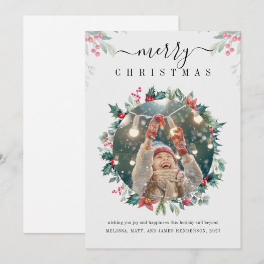 Kerstfoto Modern Mistletoe Red Berries (Voorkant / Achterkant)