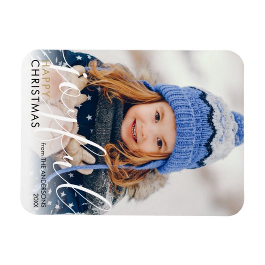 Kerstfoto moderne script vrolijke chic magneet (Horizontaal)