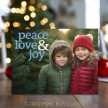 Kerstfoto - Moderne vredesliefde en vreugde Feestdagenkaart<br><div class="desc">Een eenvoudige kaart met een traditioneel bericht. Gebruik een volledige foto met het onderwerp op de rechterkant voor deze.</div>