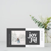 Kerstfoto moderne vrolijke typografie zwart feestdagenkaart (Staand voorkant)