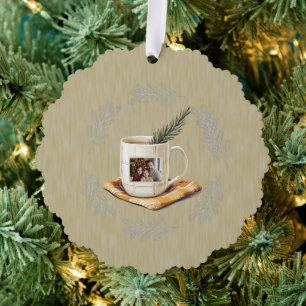 Kerstfoto Mok Pine Branches Ornament Kaart