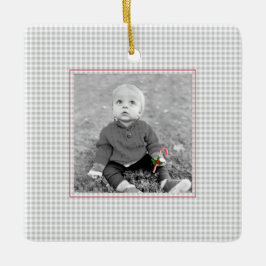 Kerstfoto NAAM JAAR Klassieke Check Kids Jaarlijks Keramisch Ornament