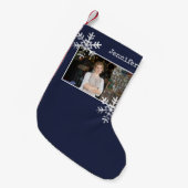 Kerstfoto Navy Blue Verdrietige Sneeuwvlokken Kleine Kerstsok (Voorkant (Hangend))