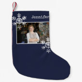 Kerstfoto Navy Blue Verdrietige Sneeuwvlokken Kleine Kerstsok (Voorkant)