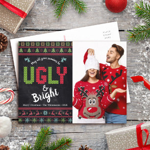 Kerstfoto Nordic Ugly Sweater Fun Chalkboard Feestdagenkaart
