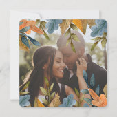 kerstfoto Oranje blauw blad Feestdagenkaart (Voorkant)