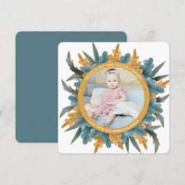 kerstfoto Oranje blauw blad Feestdagenkaart