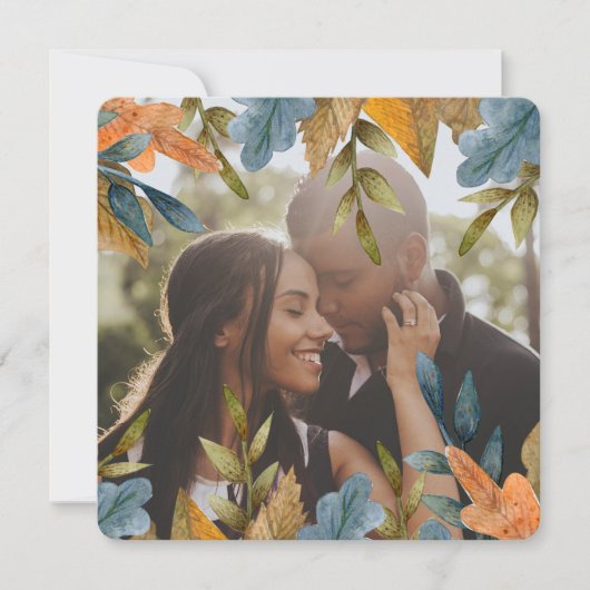 kerstfoto Oranje blauw blad Feestdagenkaart (Voorkant)