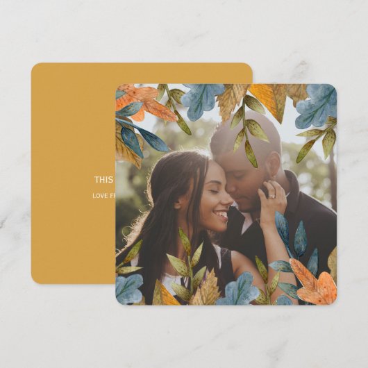 kerstfoto Oranje blauw blad Feestdagenkaart (Voorkant / Achterkant)