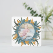 kerstfoto Oranje blauw blad Feestdagenkaart (Staand voorkant)