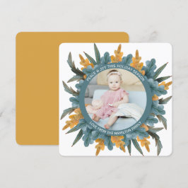 kerstfoto Oranje blauw blad Feestdagenkaart