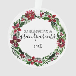 kerstfoto Poinsettia Wreath Grandouders Photo Ornament