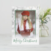 Kerstfoto-rand Silver en Green Bokeh Feestdagenkaart (Staand voorkant)