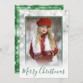 Kerstfoto-rand Silver en Green Bokeh Feestdagenkaart (Voorkant / Achterkant)