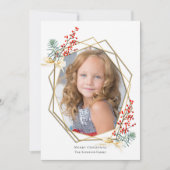kerstfoto Red Berries Gold Geometric Lijst Feestdagenkaart (Voorkant)