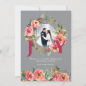 Kerstfoto Red Joy Floral Wreath Botanical Feestdagenkaart (Voorkant)