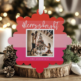 Kerstfoto Red Pink Stripes Vakantie Ornament Kaart