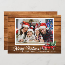 Kerstfoto Red Truck Rustic Wood 2 Sided Kaart