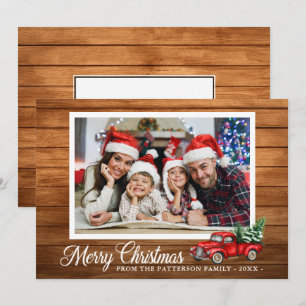 Kerstfoto Red Truck Rustic Wood 2 Sided Kaart
