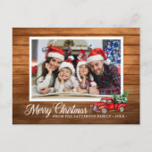 kerstfoto Red Truck Rustic Wood Style Briefkaart (Voorkant)