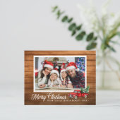 kerstfoto Red Truck Rustic Wood Style Briefkaart (Staand voorkant)