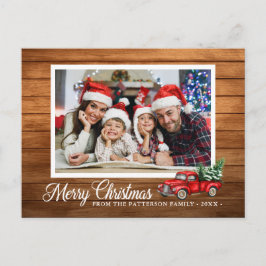 kerstfoto Red Truck Rustic Wood Style Briefkaart