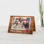 kerstfoto Red Truck Rustic Wood vouwd Feestdagen Kaart (Voorkant)