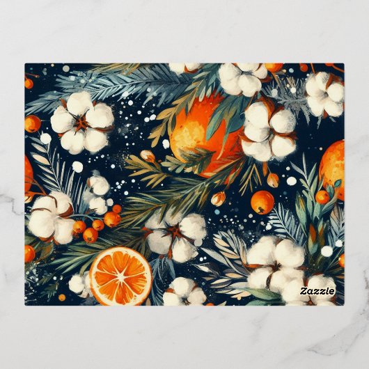 Kerstfoto  retro bloemenfoto folie feestdagen briefkaart (Achterkant)