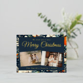 Kerstfoto  retro bloemenfoto folie feestdagen briefkaart (Staand Voorkant)