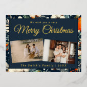 Kerstfoto  retro bloemenfoto folie feestdagen briefkaart (Voorkant)